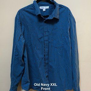Old Navy XXL Mens Everyday Shirt Slim Fit Built in Flex Black and Blue Check